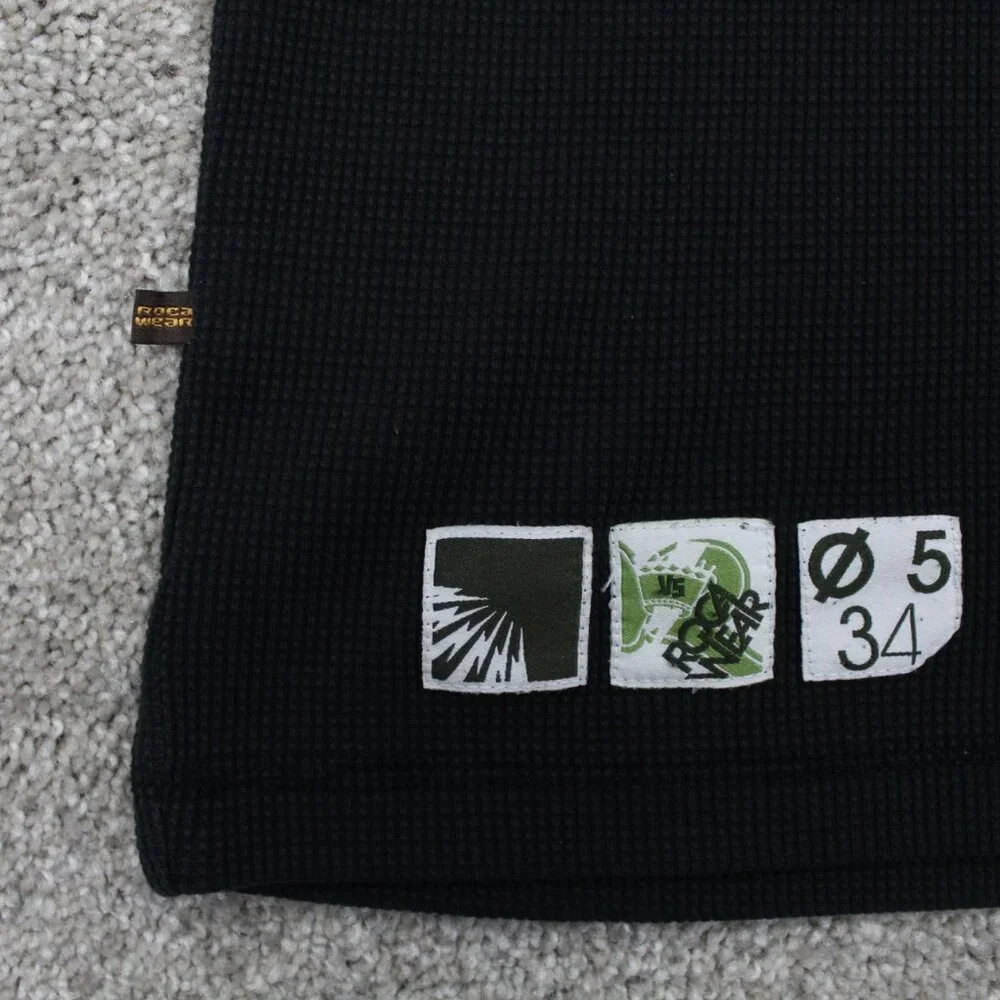 Rocawear Waffle Knit Shirt Adult 2XL XXL Black Long Sleeve Pullover‎ Crewneck